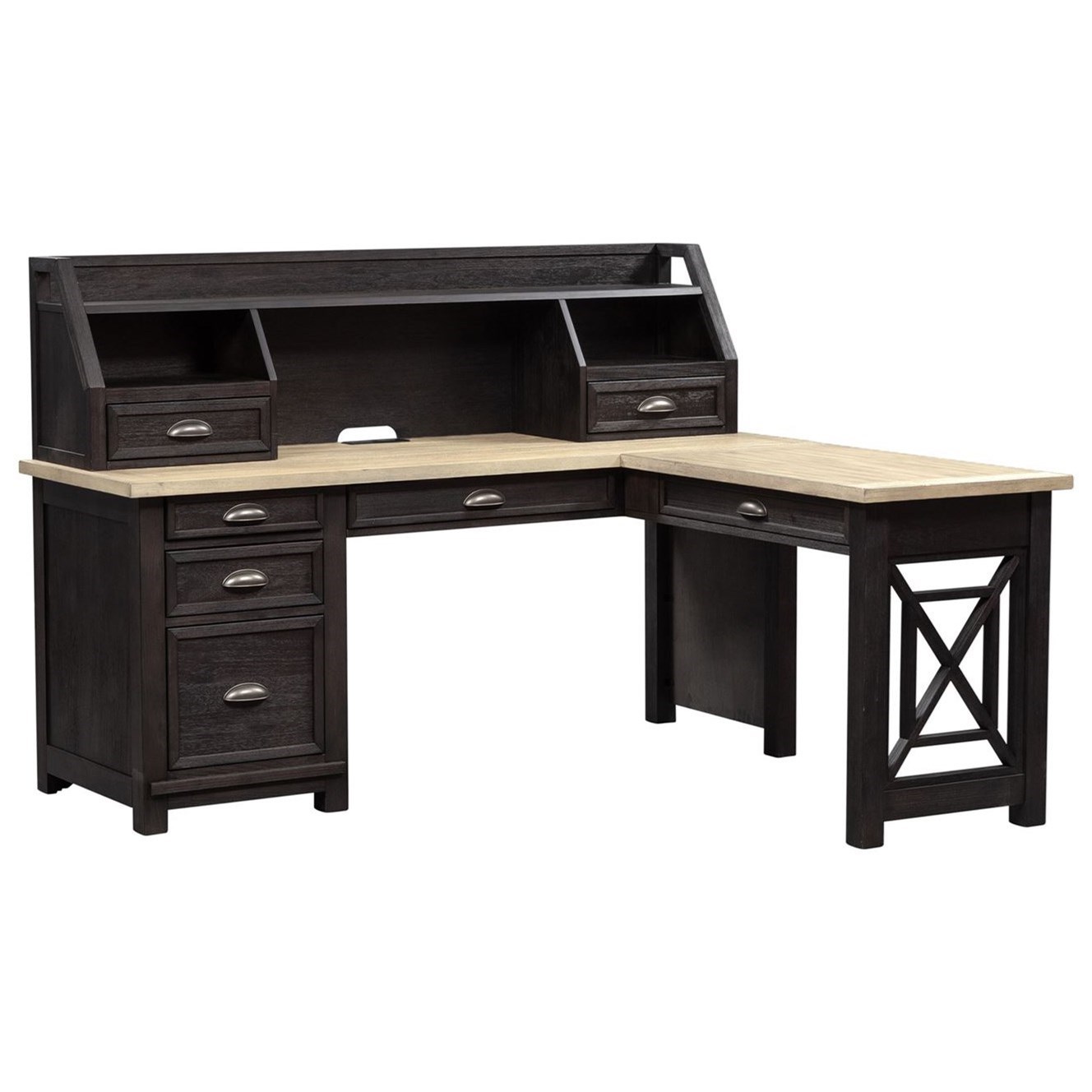 Libby Heatherbrook Transitional L Shaped Desk with Hutch Walker's